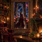 Framed mountain gate oracle diamond painting displayed in an ornate room