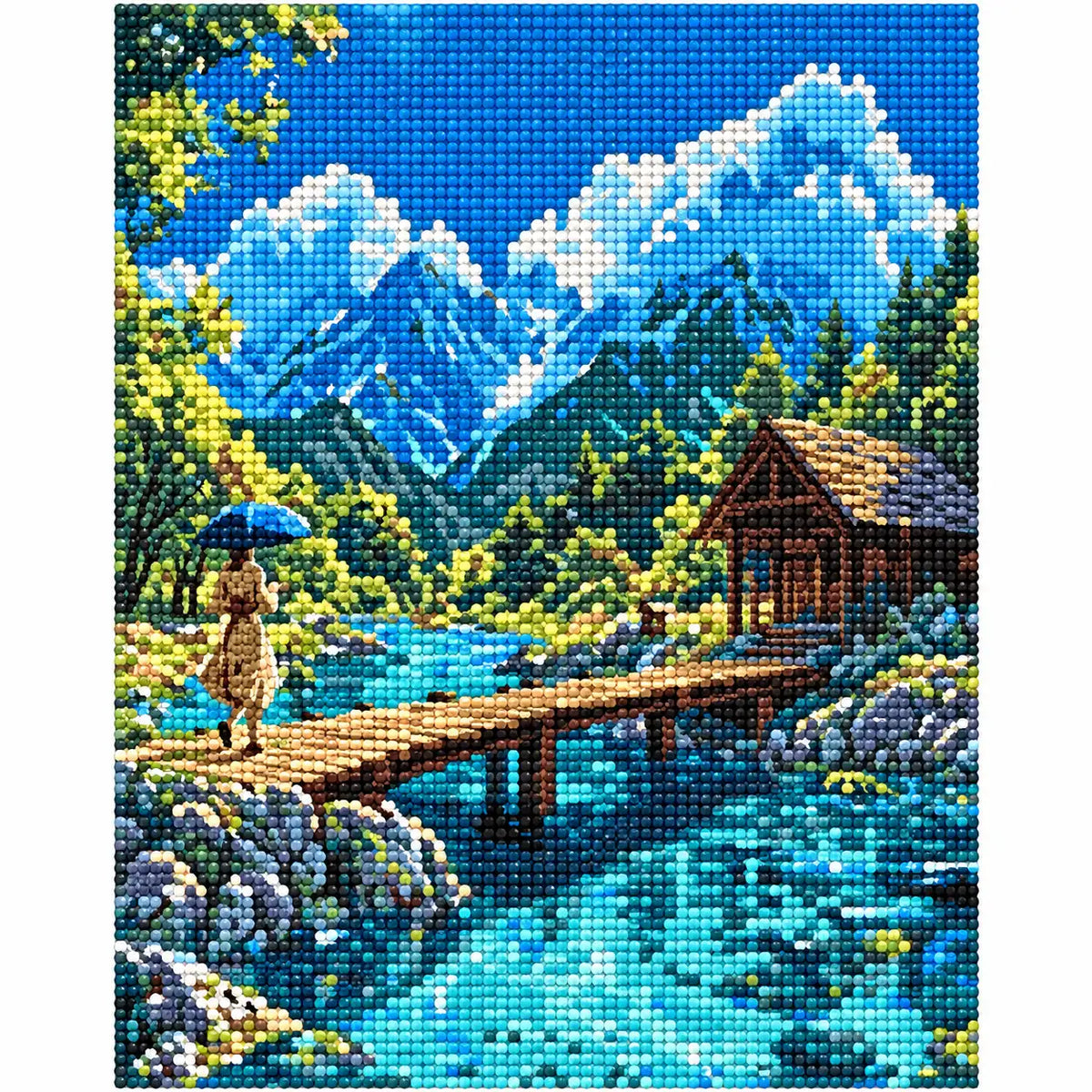 Finished diamond painting of Mountain Lake Stroll, showing the complete artwork.