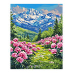 Mountain Meadow with Pink Flowers completed artwork on a clean white background