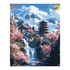 Mountain Pagoda and Cherry Blossom Waterfall completed artwork on a clean white background