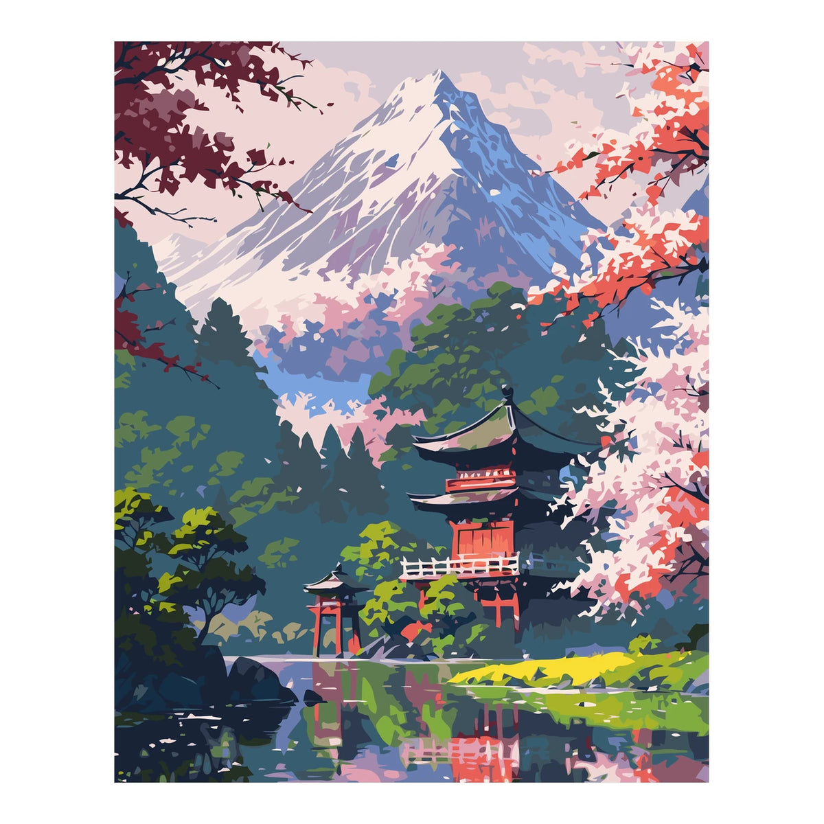 Original artwork for Mountain Shrine In Bloom Diamond Painting Kit
