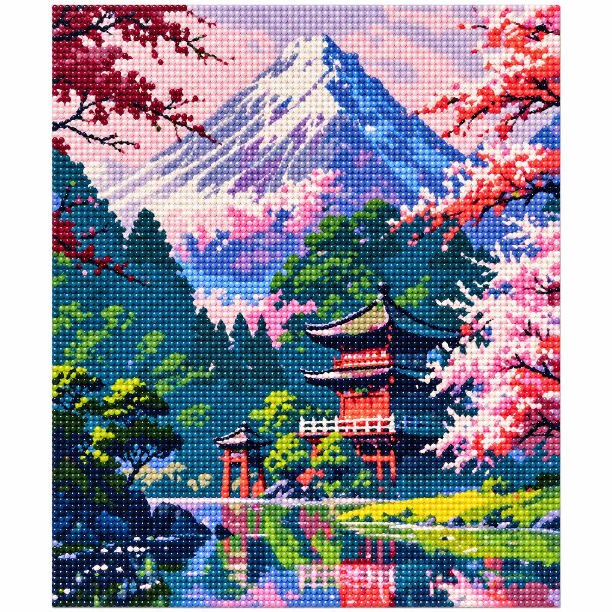 Finished diamond painting for Mountain Shrine In Bloom Diamond Painting Kit