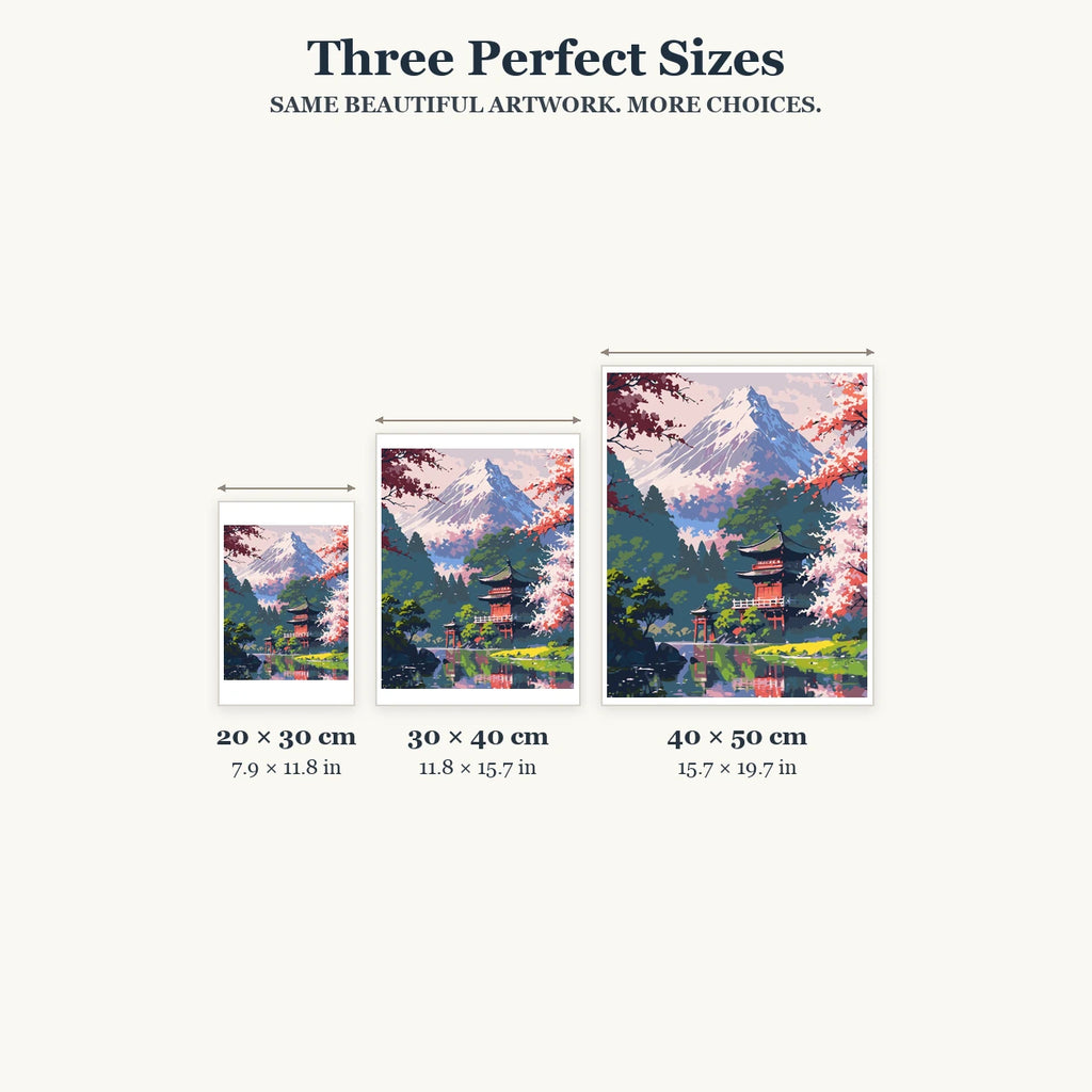 Size guide for Mountain Shrine In Bloom Diamond Painting Kit