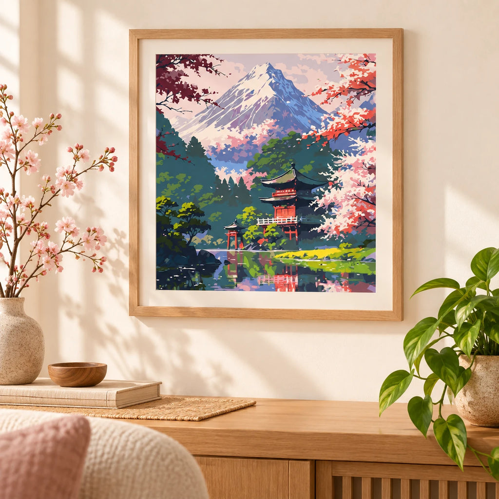 Home decor scene for Mountain Shrine In Bloom Diamond Painting Kit