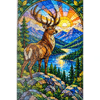 Mountain Stag Sunrise Diamond Painting Kit — canvas and drill material detail