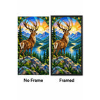 Mountain Stag Sunrise Diamond Painting Kit — No Frame and Framed style comparison