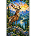 Mountain Stag Sunrise Diamond Painting Kit — original white-background artwork