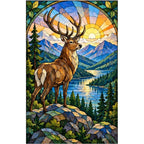 Mountain Stag Sunrise Diamond Painting Kit — original white-background artwork