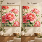 Framed and no-frame comparison for Multi Peony Bouquet Diamond Painting Kit.