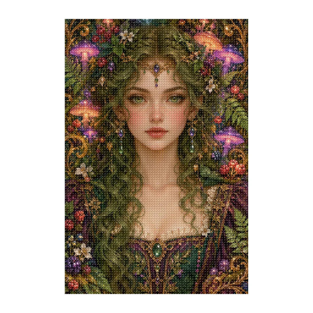 Finished white-background diamond painting of Mushroom Forest Keeper