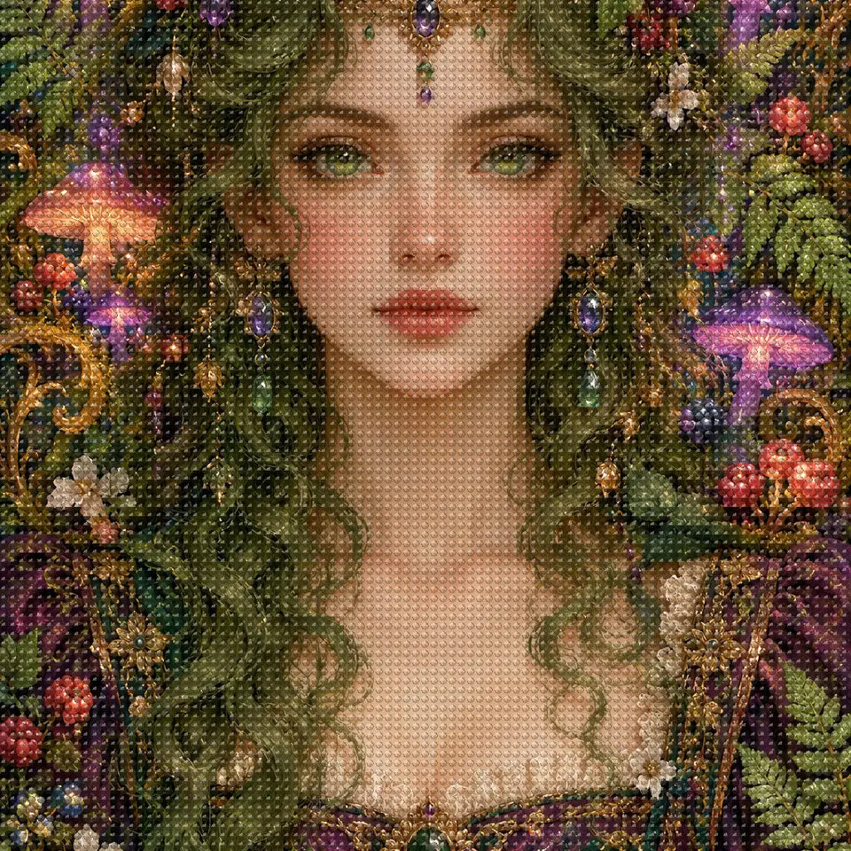 Close-up of sparkling drills on the Mushroom Forest Keeper design