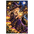 Mushroom Witch Cottage Night original artwork on white