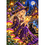 Mushroom Witch Cottage Night finished diamond painting on white