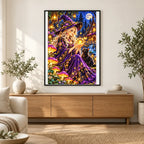 Mushroom Witch Cottage Night finished artwork in home décor