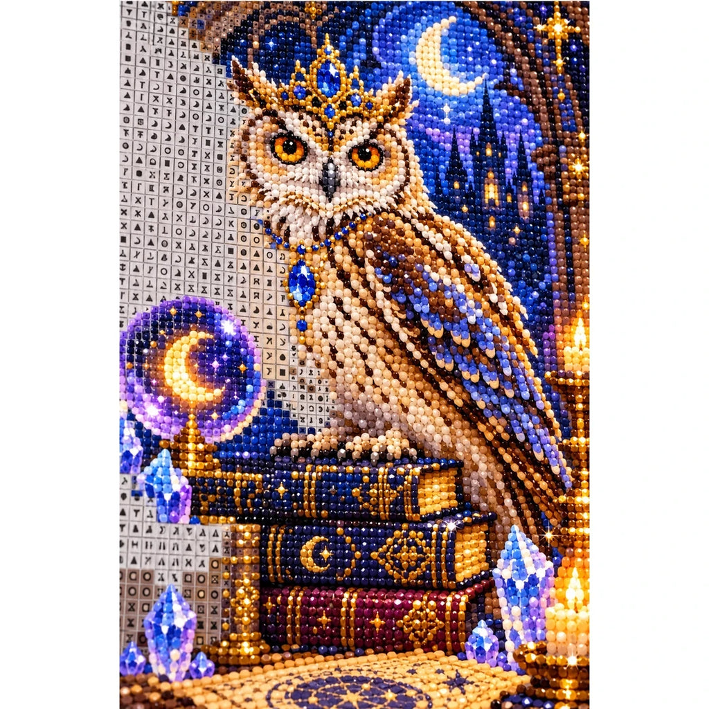 Mystic Owl Crystal Books Diamond Painting Kit diamond and canvas detail