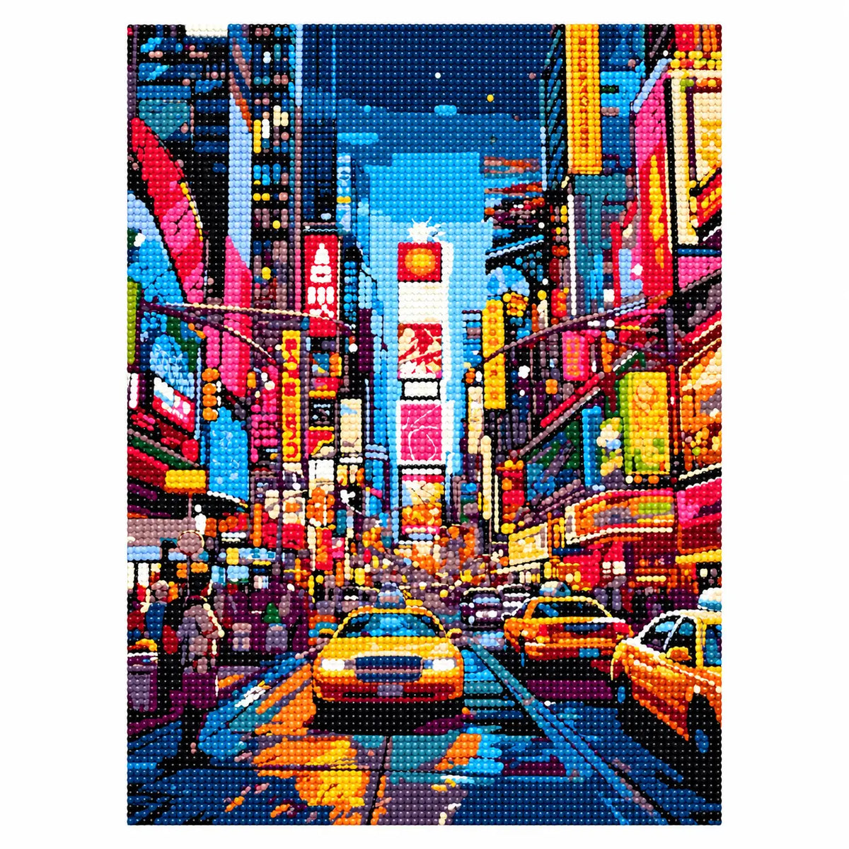 White-background finished diamond painting of Neon Rush Hour