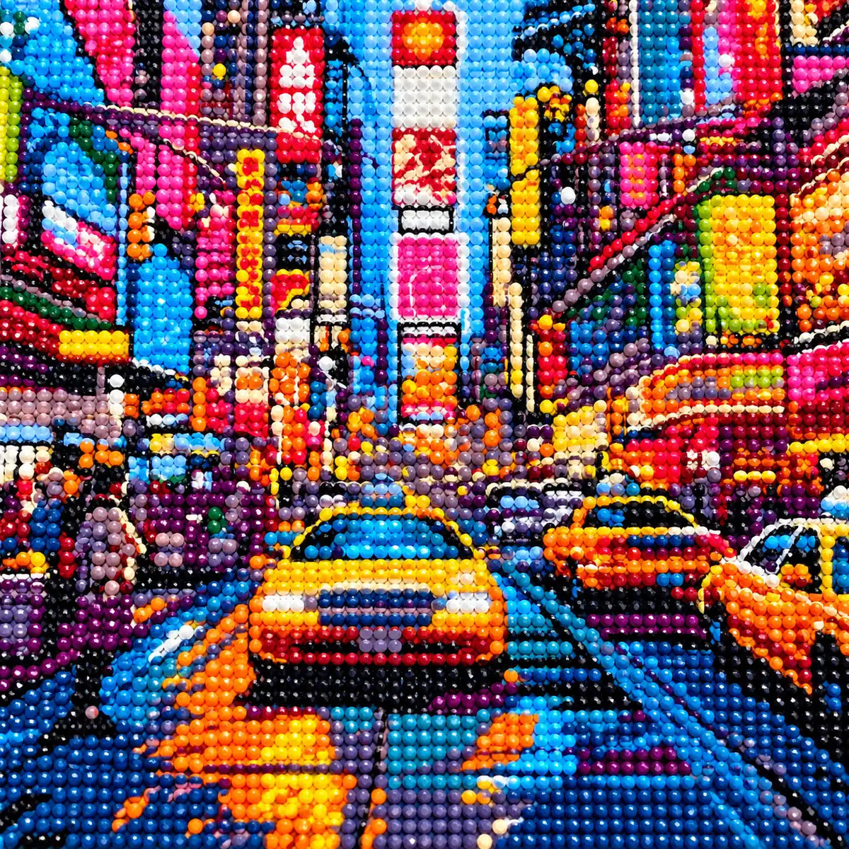 Close-up diamond drill detail of Neon Rush Hour