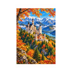 White-background finished diamond painting of Neuschwanstein Autumn.