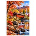 New England Covered Bridge Fall original artwork on white