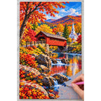 New England Covered Bridge Fall diamond painting process