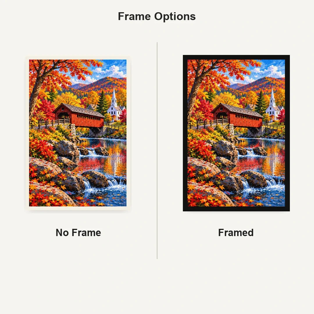 New England Covered Bridge Fall No Frame and Framed comparison