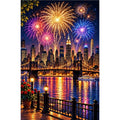 New Year Midnight City Fireworks — original artwork on a clean white background