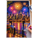 New Year Midnight City Fireworks — diamond painting process with applicator pen