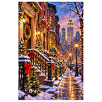 New York Brownstone Christmas original artwork on white
