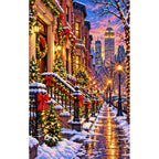 New York Brownstone Christmas finished diamond painting on white