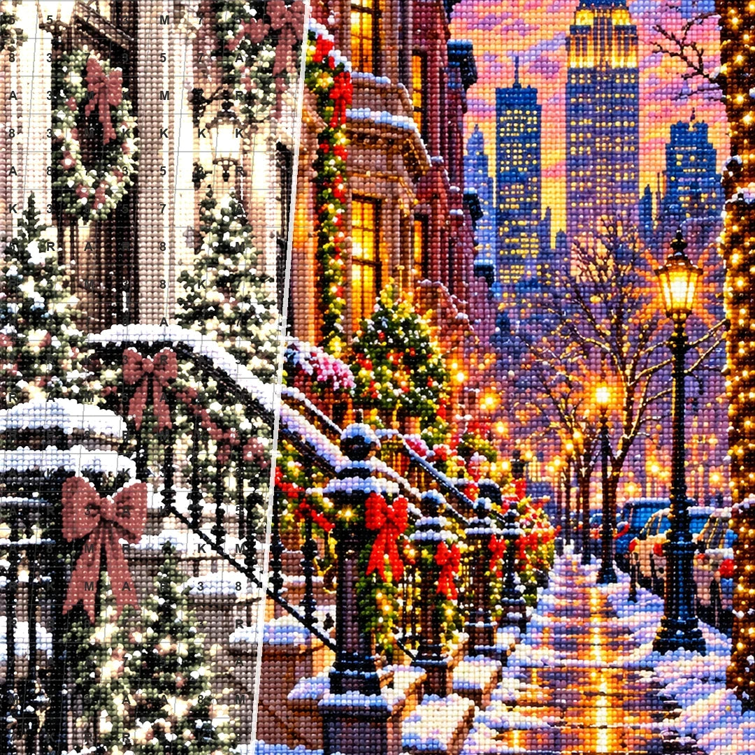 New York Brownstone Christmas canvas and resin drill detail