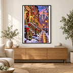 New York Brownstone Christmas finished artwork in home décor