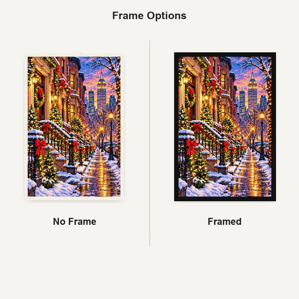 New York Brownstone Christmas No Frame and Framed comparison