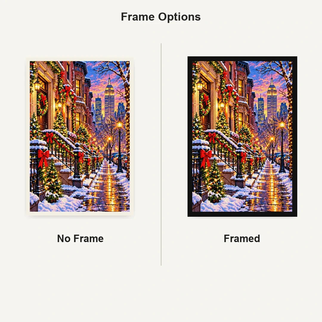New York Brownstone Christmas No Frame and Framed comparison