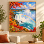 Framed Niagara Falls diamond painting displayed as home decor.
