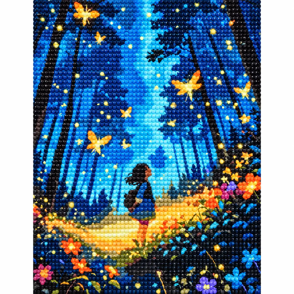 Finished diamond painting for Night Flight In Blue Woods Diamond Painting Kit