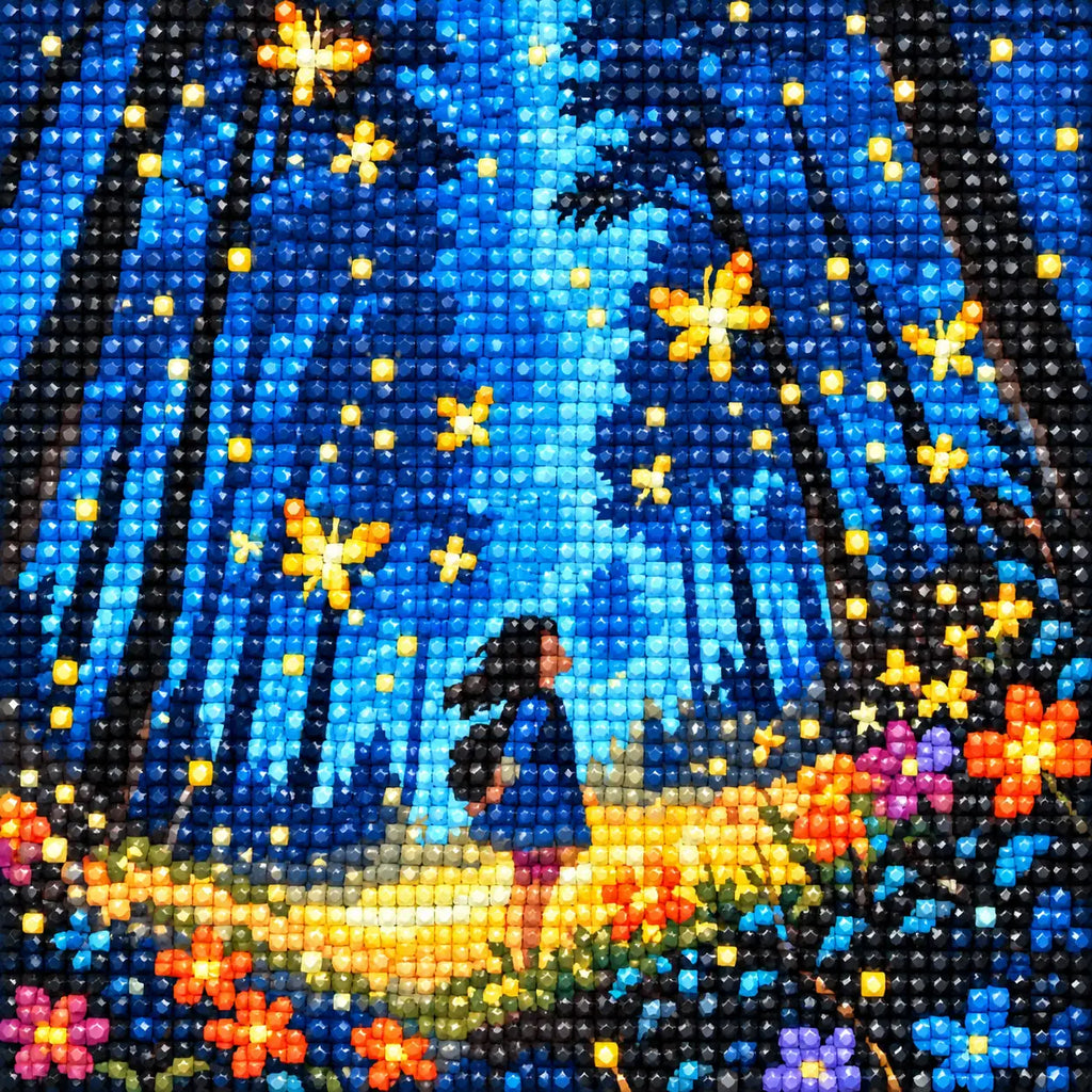 Diamond detail for Night Flight In Blue Woods Diamond Painting Kit
