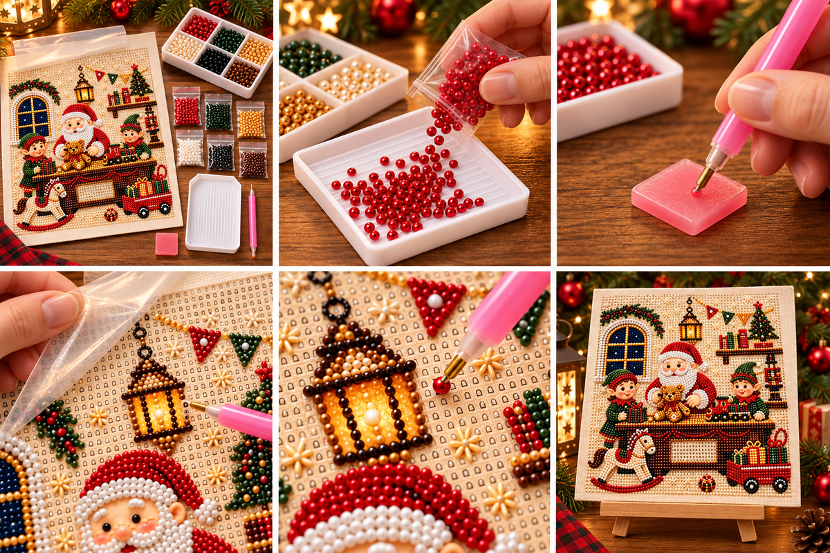 North Pole Workshop Pearl Diamond Painting Kit tutorial image
