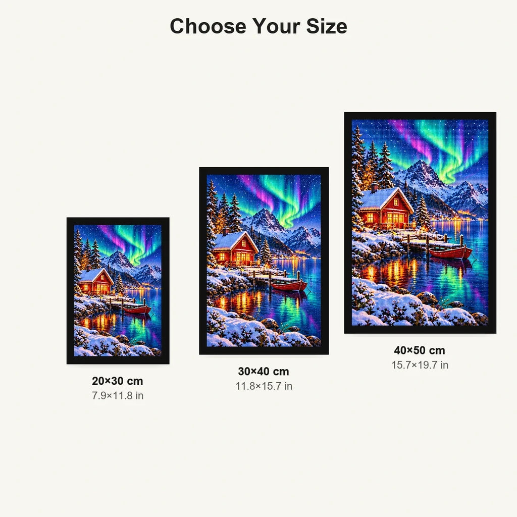 Norway Red Cabin Northern Lights size comparison