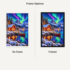 Norway Red Cabin Northern Lights No Frame and Framed comparison