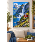 Norwegian Fjord Red Cabin home decor scene