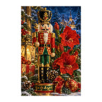 White-background finished diamond painting of nutcracker and floral still life