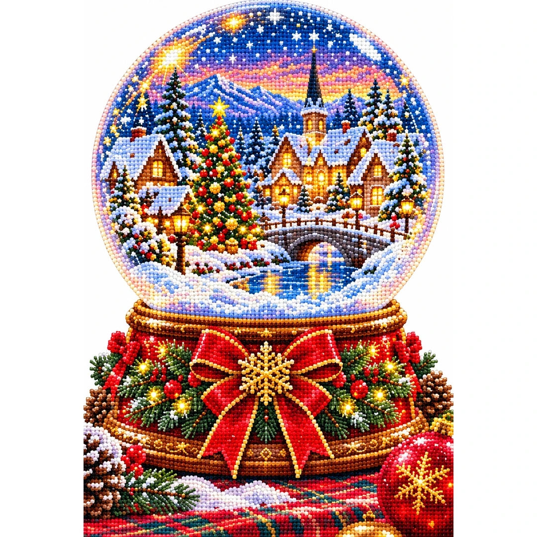 Nutcracker Village Snow Globe — finished diamond painting on a white background