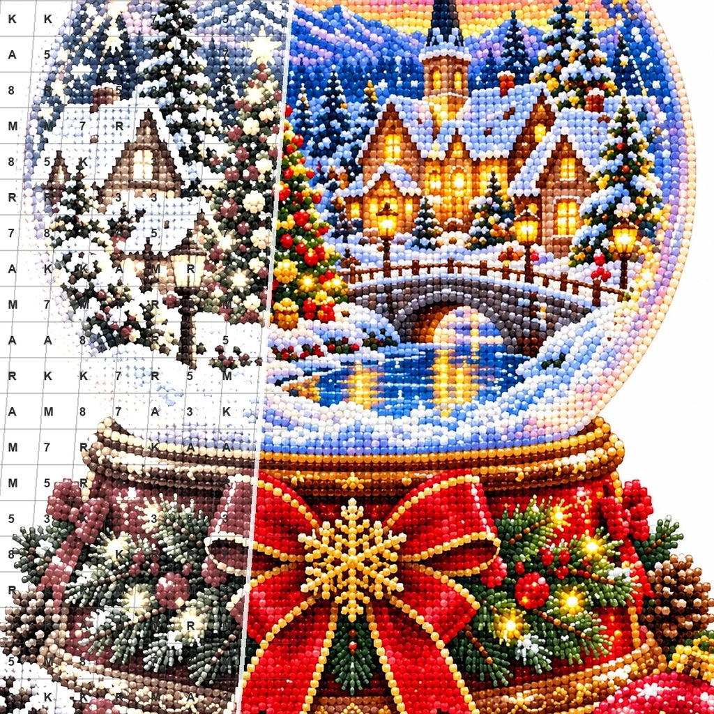 Nutcracker Village Snow Globe — close-up canvas and resin drill detail