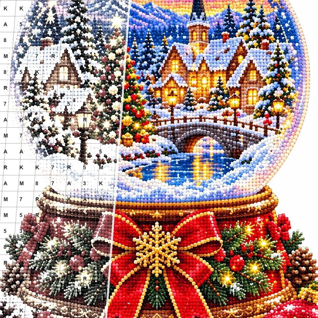 Nutcracker Village Snow Globe — close-up canvas and resin drill detail