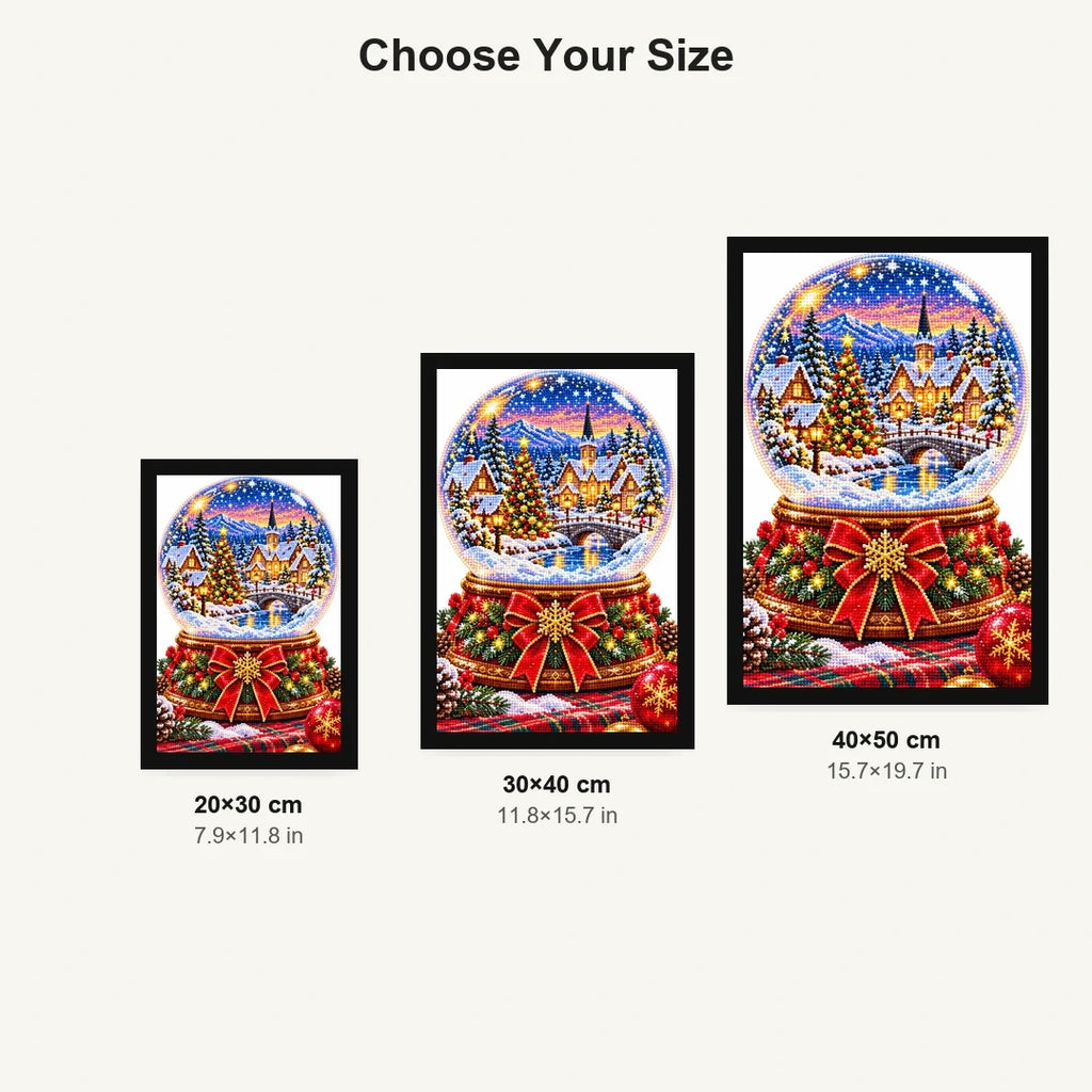 Nutcracker Village Snow Globe — size comparison for 20 × 30, 30 × 40 and 40 × 50 cm