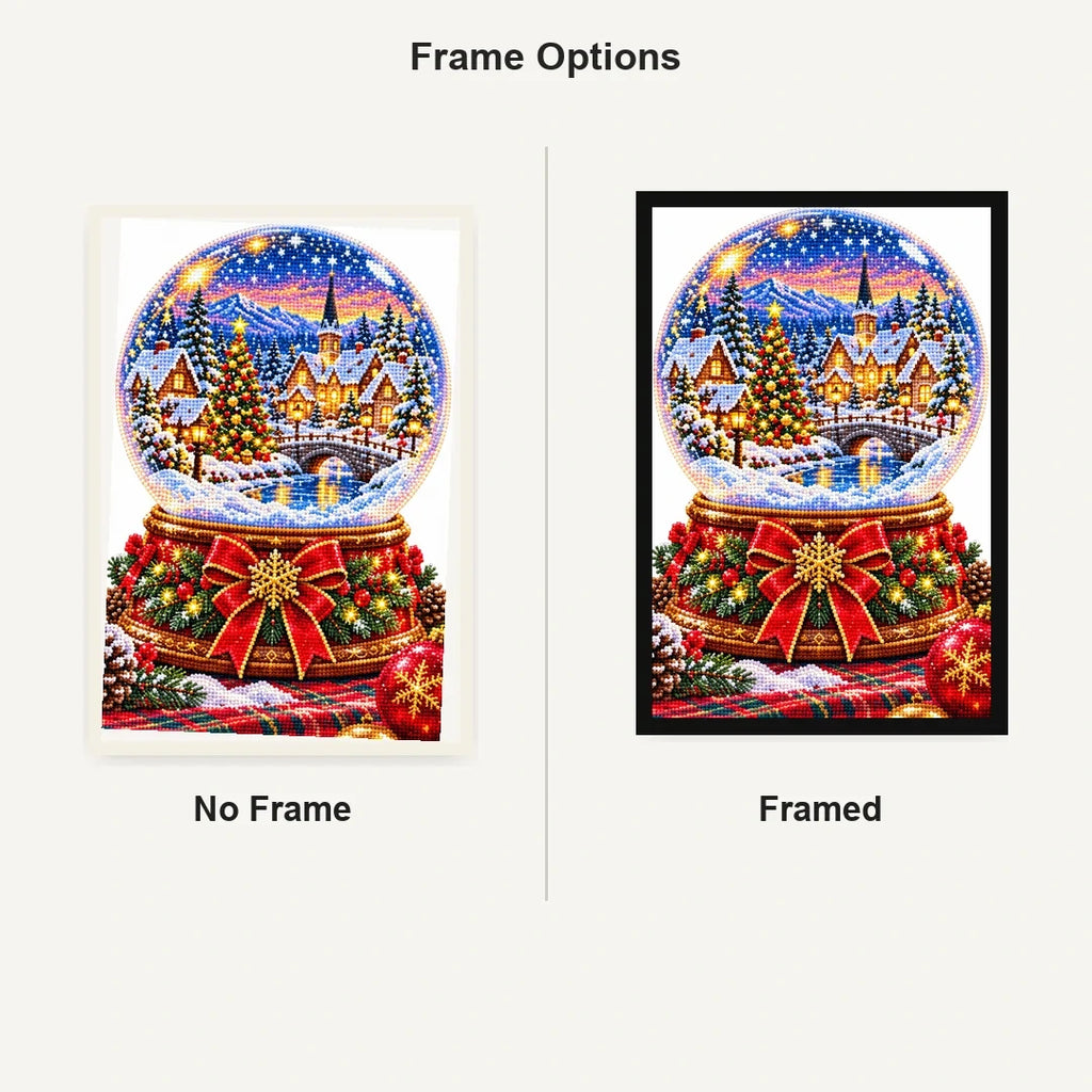 Nutcracker Village Snow Globe — No Frame and Framed style comparison