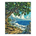 Ocean Bench under Green Tree completed artwork on a clean white background