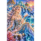Ocean Goddess Pearl Palace finished diamond painting on white