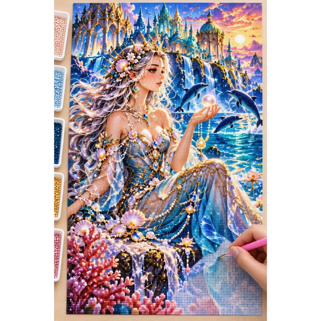 Ocean Goddess Pearl Palace diamond painting process