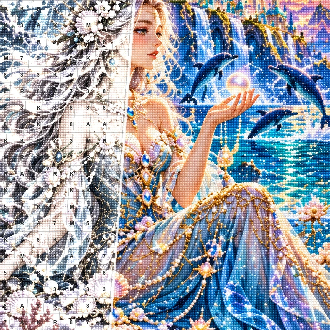 Ocean Goddess Pearl Palace canvas and resin drill detail